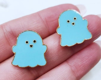 Cute Blue Ghost Earrings | Cute Ghost Earrings | Sky Blue & Gold Ghost Earrings | Halloween Earrings | Ghost Jewelry | Ghost Earrings