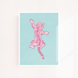 Climbing Pink Tiger 18x24 Digital Art Print | Tiger Art Print | Printable Art | Art Download | Pink Art Print | Gallery Wall Art | Art Print