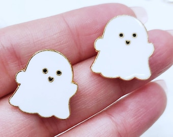 Cute White Ghost Earrings | Cute Ghost Earrings | White Gold Ghost Earrings | Halloween Earrings | Ghost Jewelry | Ghost Earrings | Ghosts