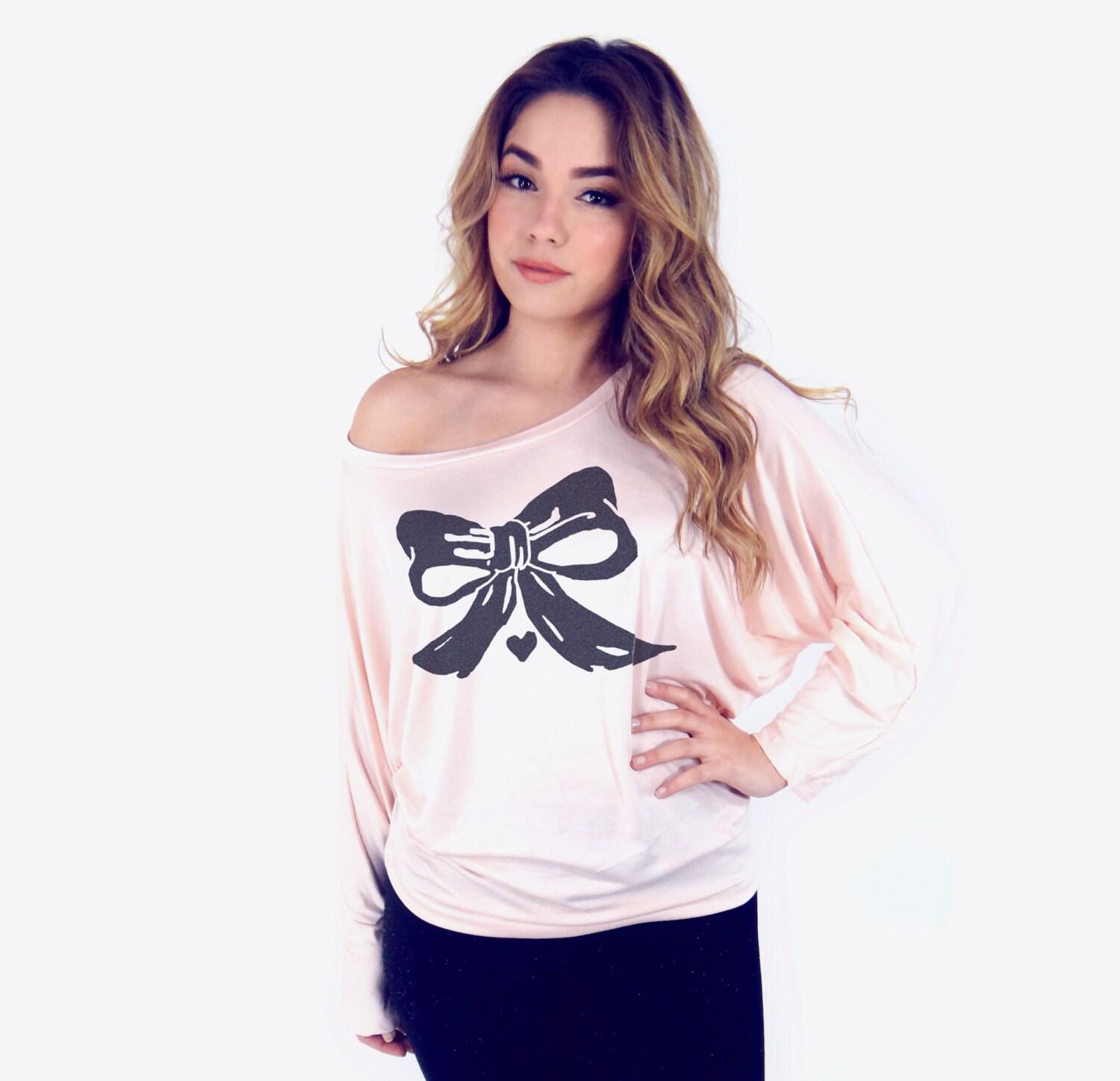 Bow Dolman Sleeve Top Blush Long Sleeve 