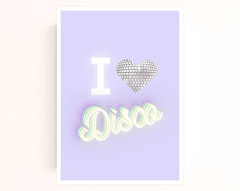 I Love Disco 5x7 Art Print Set Download | Printable Art | Purple Art Print | Disco Art Print | Gallery Wall Art | Lavender Disco Art Print