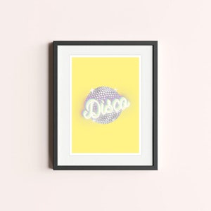 Disco Ball 5x7 Art Print Set Download Printable Art Yellow Art Print Disco Art Print Gallery Wall Art Yellow Disco Art Print Art image 2