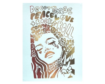 Gold Foil 8x10 Art Print | 60s Music Poster Print | Music Festival Poster | 60s Foil Art Print | Flower Power Foil Art | 8x10 Art Print