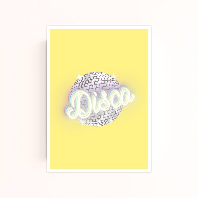 Disco Ball 5x7 Art Print Set Download Printable Art Yellow Art Print Disco Art Print Gallery Wall Art Yellow Disco Art Print Art image 1