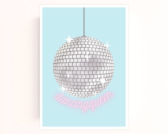 Dancing Queen 5x7 Art Print Set Download | Printable Art | Blue Art Print | Disco Art Print | Gallery Wall Art | Blue Disco Art Print