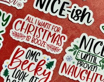 Pack of 10 Waterproof Vinyl Funny Christmas Stickers, Seasonal Holiday Winter Sticker Pack Decor, Journal Planner Laptop Stickers