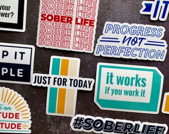 Pack of 17 Waterproof Vinyl Sobriety Stickers, Recovery Sticker Pack Gifts, Journal Planner Laptop Stickers