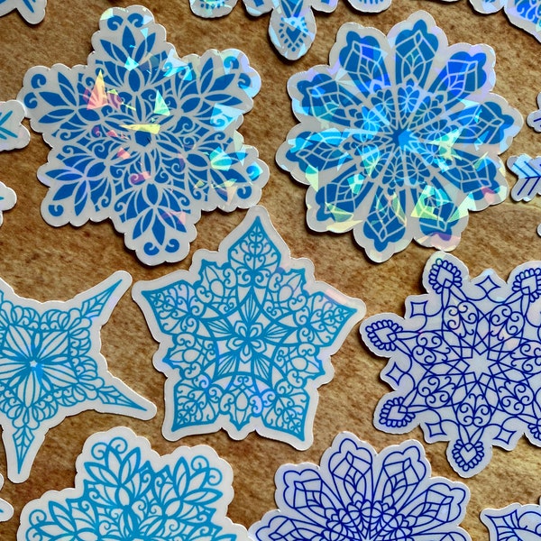 Pack of 5 Waterproof Vinyl Snowflake Stickers, Christmas Winter Sticker Pack Decor, Journal Planner Laptop Stickers