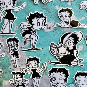 Pack of 16 Waterproof Vinyl Vintage Betty Boop Stickers, Retro Betty Cartoon Vinyl Sticker Pack Decor, Junk Journal Planner Laptop Stickers