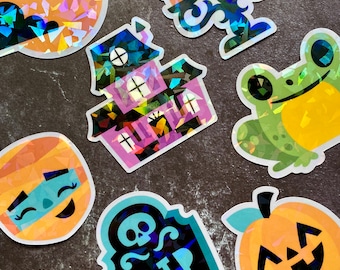 Pack of 10 Waterproof Vinyl Halloween Stickers, Cute Halloween Sticker Pack Decor, Journal Planner Laptop Stickers