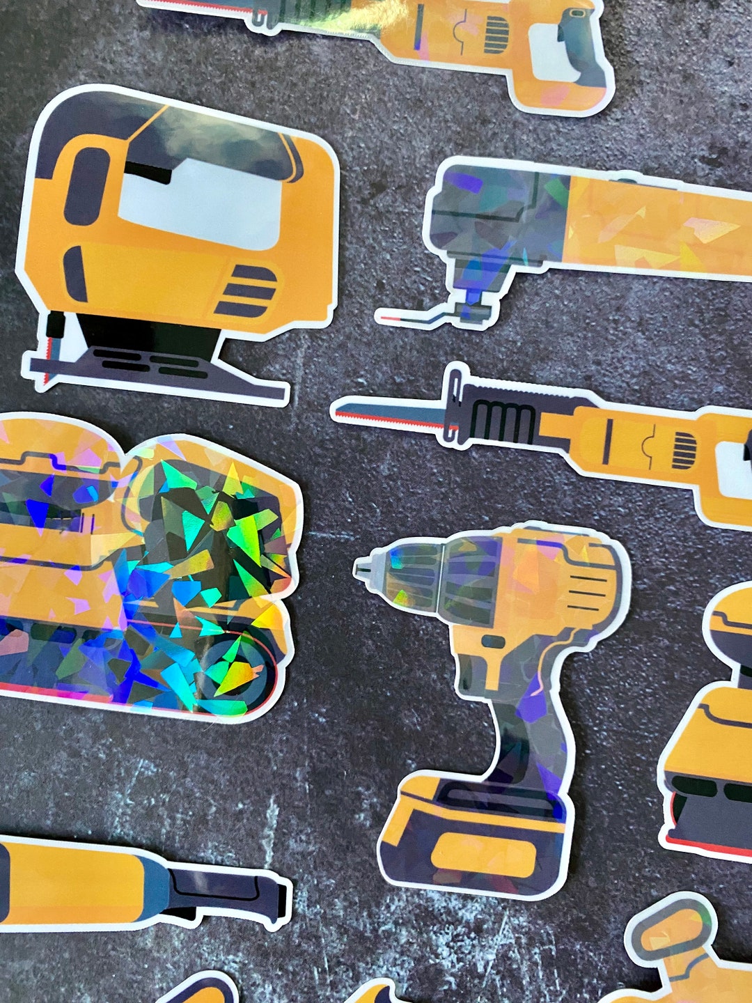 Pack of 7 Waterproof Vinyl Power Tool Stickers, Construction Hard Hat