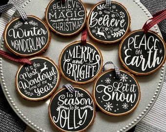 farmhouse ornaments Personalized ornaments wood ornaments farmhouse decor painted wood slice ornaments ornaments