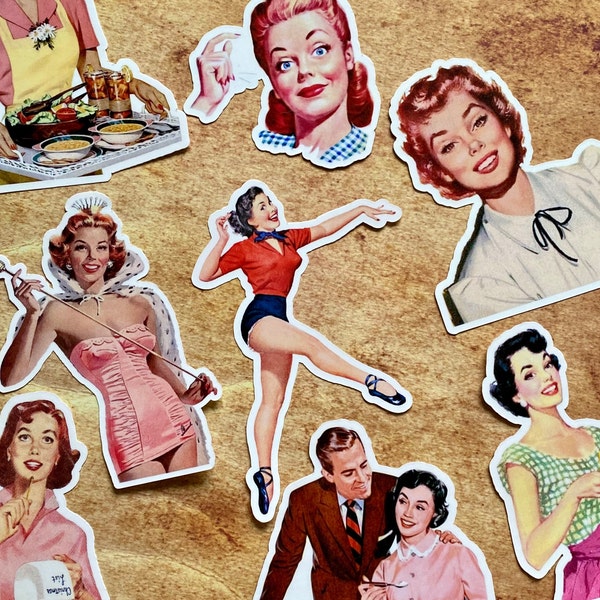 Pack of 10 Waterproof Vinyl Retro Housewife Stickers, 1950s Homemaker Retro Women Sticker Pack Decor, Journal Planner Laptop Stickers