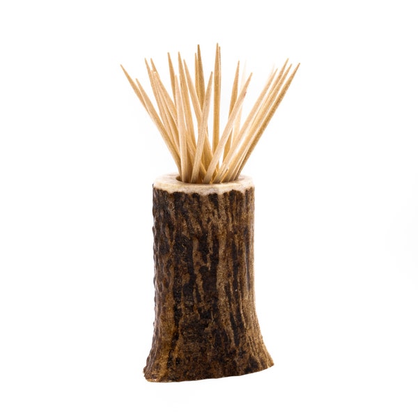 Elk Antler Toothpick Holder Dispenser - Teeth Cleaning, Small Appetizers, Bar Cocktails and Crafts Log Cabin Hunting Lodge Decor