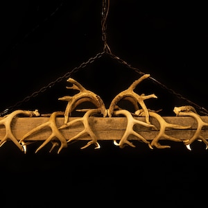Lustre Barnbeam en bois de cerf blanc pour piscine/barre - Lustre en bois de cerf véritable, lampe de table de billard, lustre Barnbeam