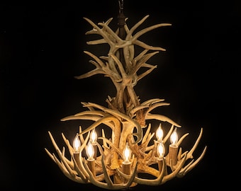 Cascading Whitetail Antler Chandelier: Rustic 8-Light Fixture