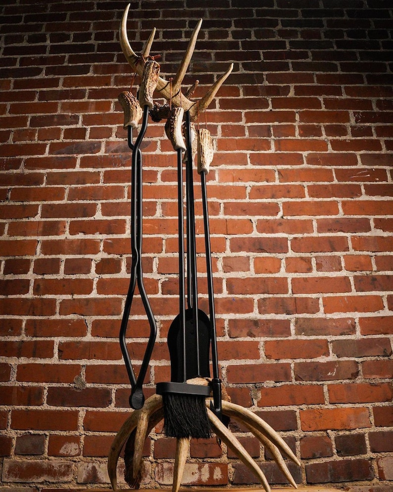 Large Antler Fireplace Set whitetail Deer Includes Four Etsy