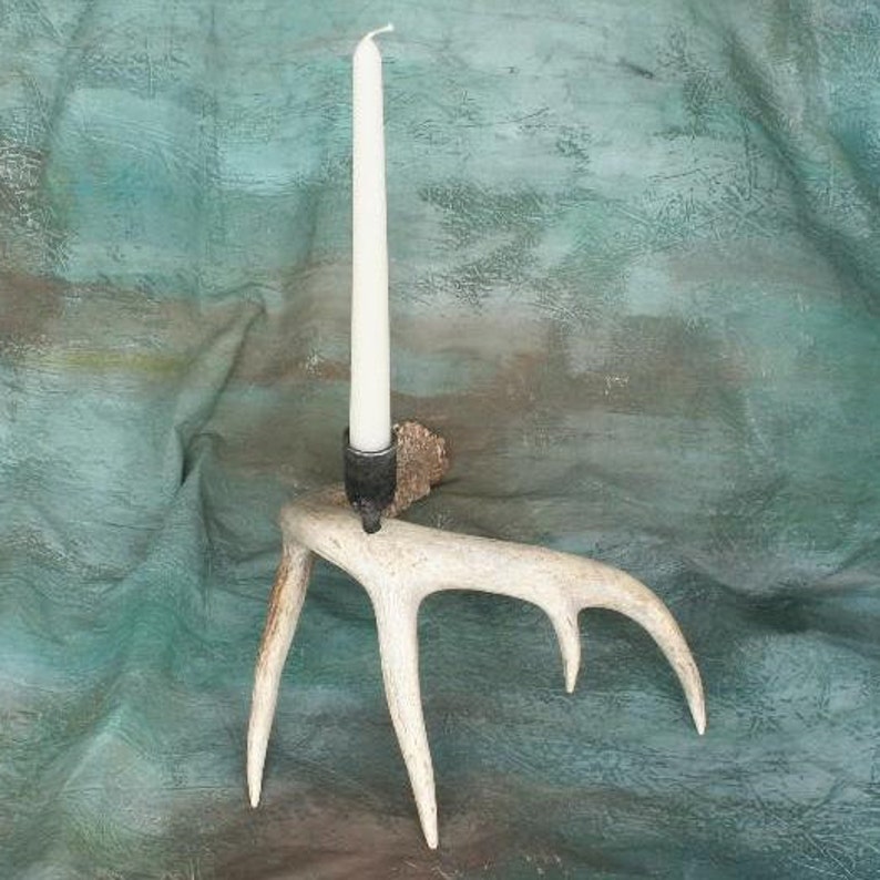 Whitetail Deer Antler Candle Holder Hand Wrought Iron Etsy