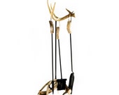Whitetail Deer Antler Fireplace Tool Set - Includes Three Fireplace Tools Poker, Brush, and Shovel - Each With Real Antler Handles (Medium)