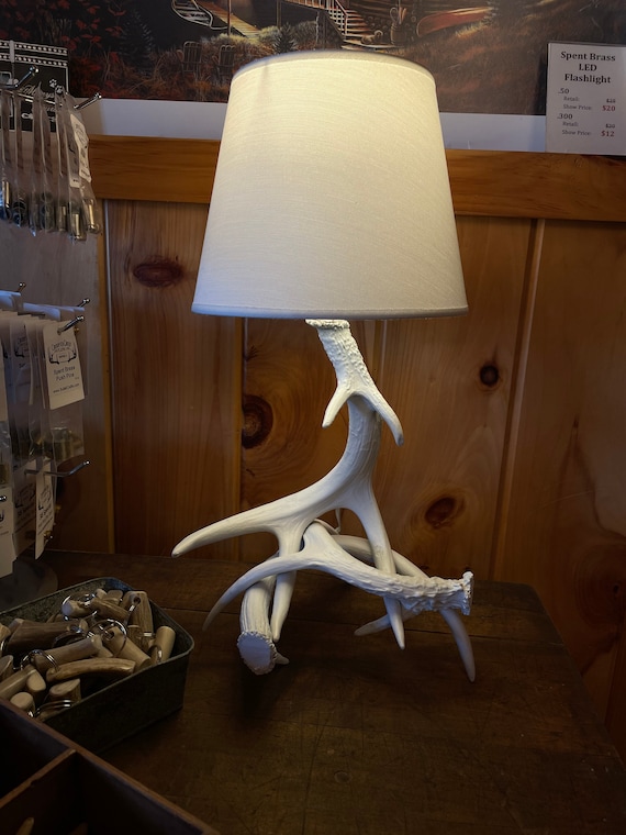 Real Whitetail Deer Antler Lamp - Modern White with White Shade