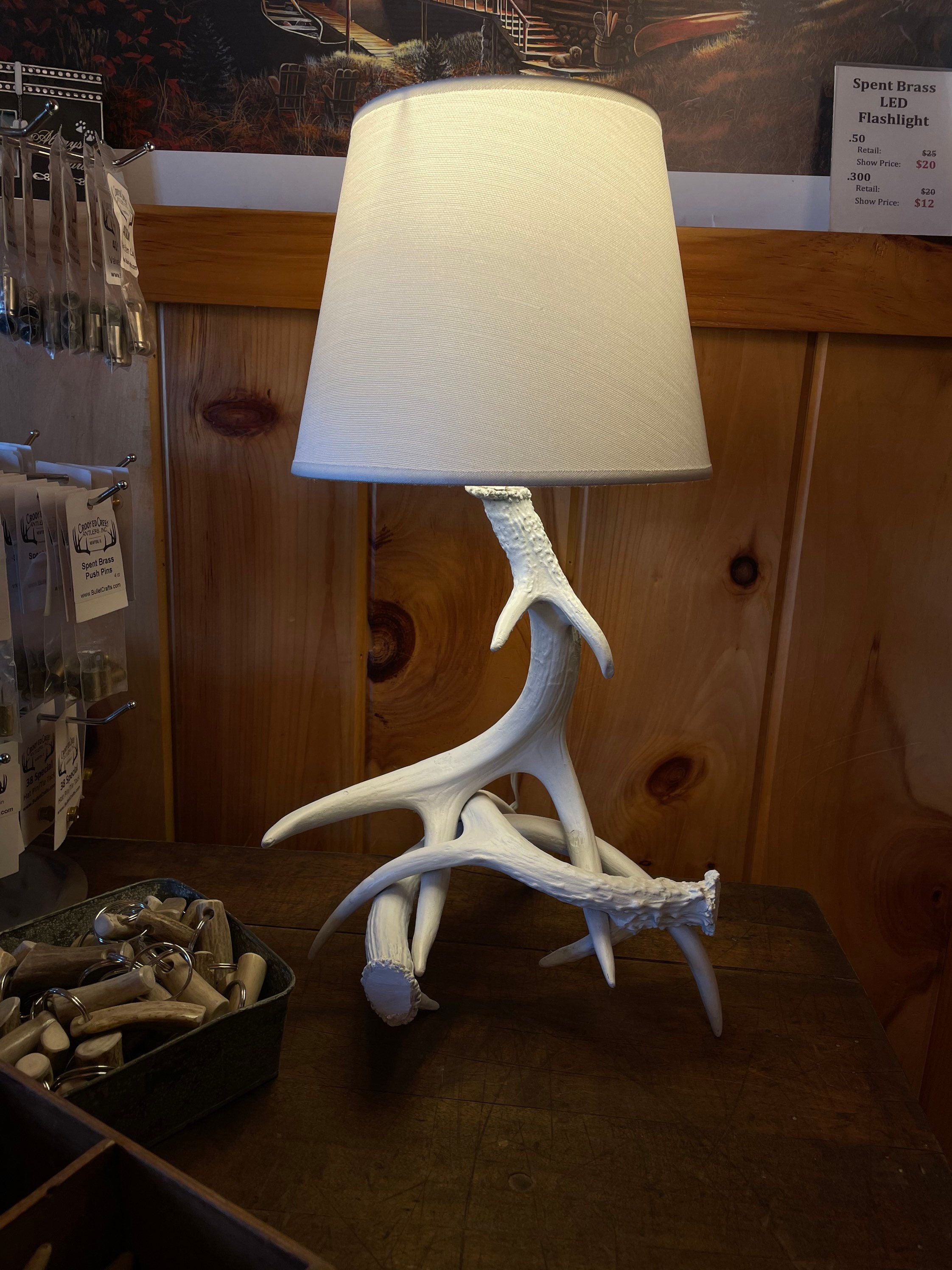 Real Whitetail Deer Antler Lamp - Modern White with White Shade