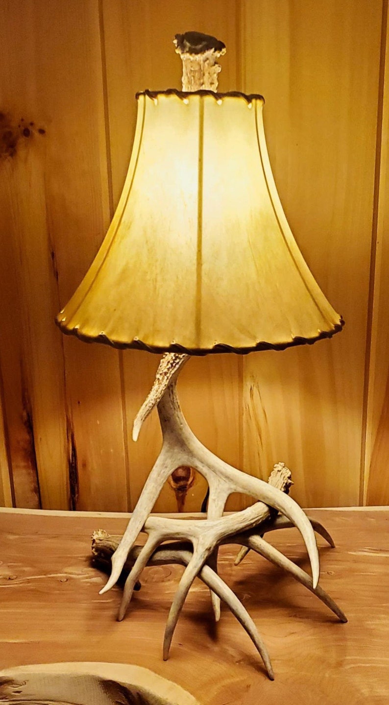 34 Whitetail Deer Antler Nightstand Lamp Small Rustic Etsy