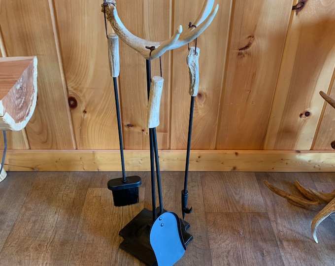 Whitetail Deer Antler Fireplace Tool Set Includes Three Fireplace Tools
