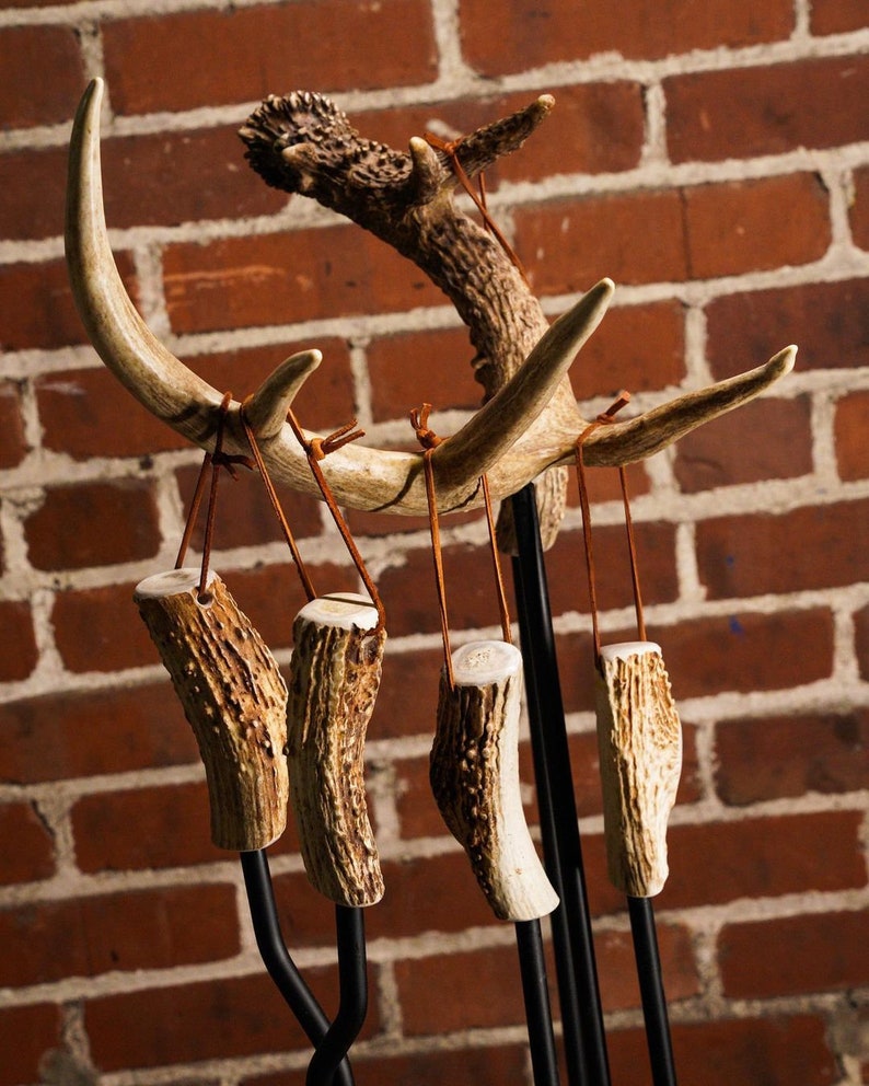 Whitetail Deer Antler Fireplace Tool Set Includes Three Etsy