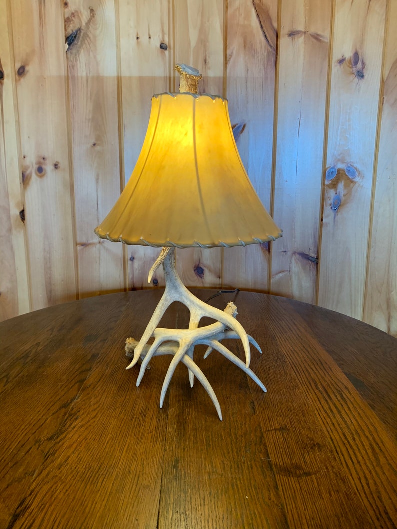 34 Whitetail Deer Antler Nightstand Lamp Small Rustic Etsy