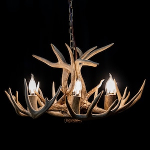 6 Light, 9 Whitetail Antler Chandelier - Rustic Decor Country Home Farmhouse Hunting Lodge Log Cabin - Custom Made to Order