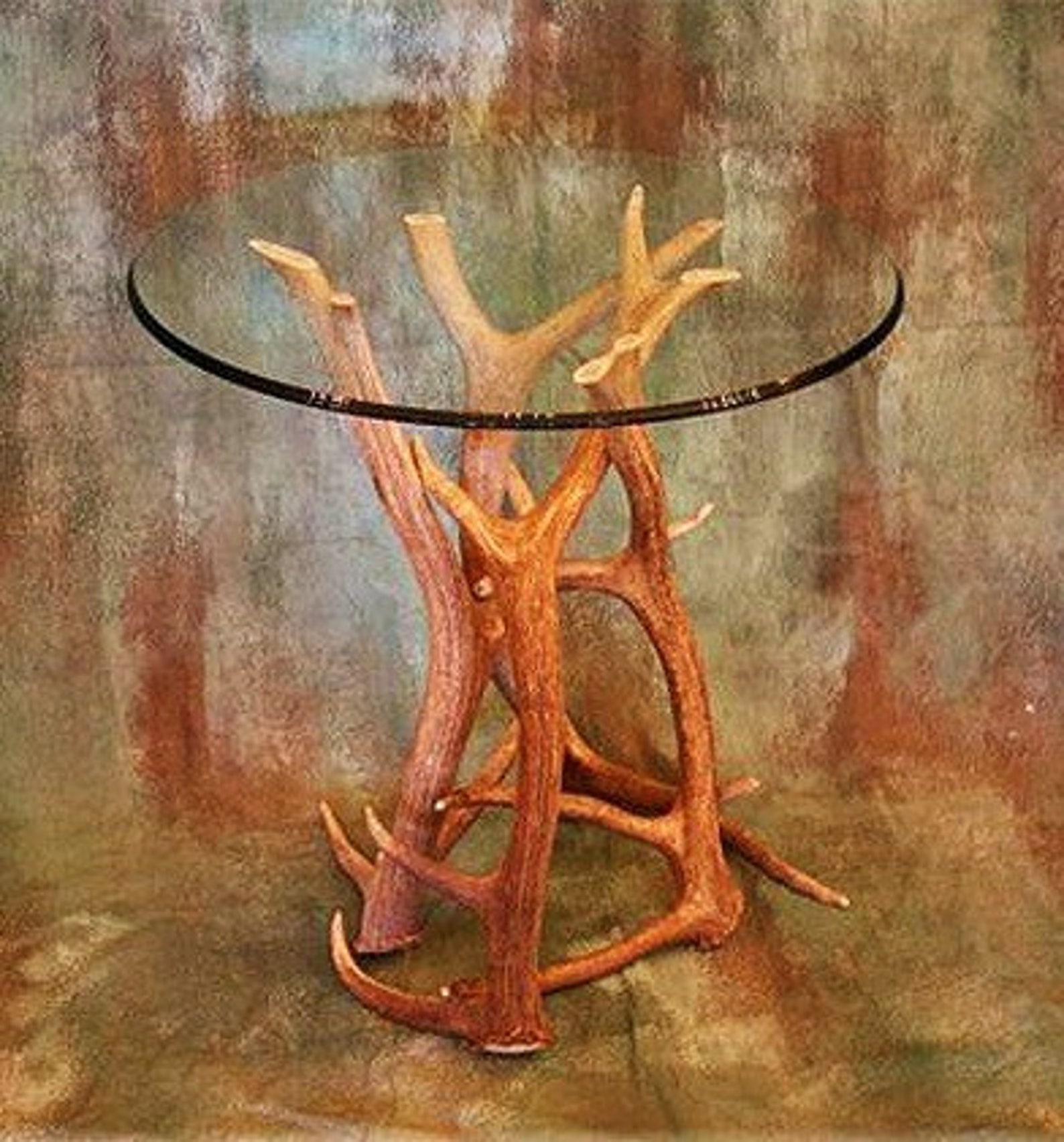 Elk Antler End Table With Glass Top Rustic Decor Country Etsy