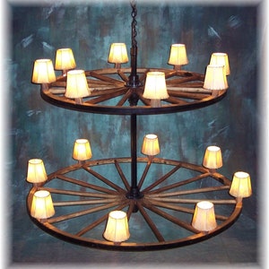 14 Light 2 Tier Buggy Wheel Chandelier | Wood & Elk Antler Rustic Decor Country Home Farmhouse Hunting Lodge Kitchen Island Light