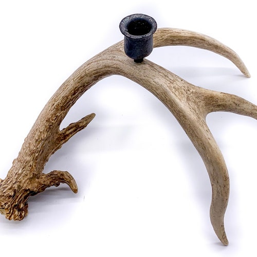 Whitetail Deer Antler Candle Holder Hand Wrought Iron Etsy