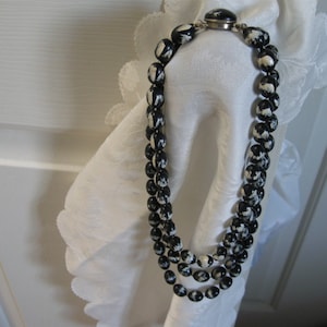 Multi Strand Vintage Bead Necklace in Black and White, 16 Inches