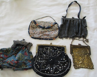 Five Small Vintage Purse Lot, Mesh and Cloth, Damage
