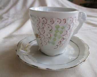 Mis-matched Vintage Cup and Saucer, Remember Me