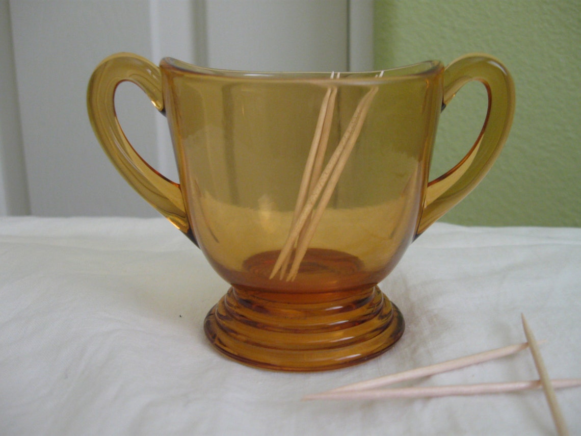 Amber Glass Sugar Bowl or Toothpick Holder Etsy