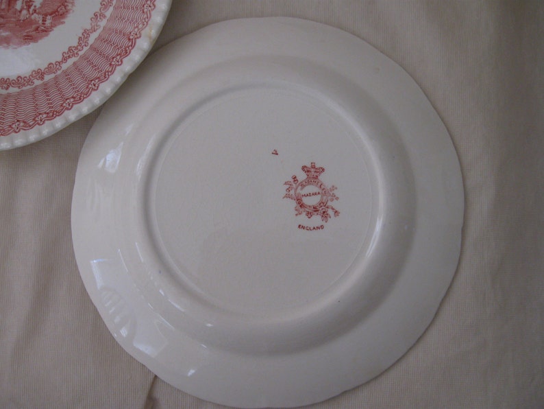Discontinued Mazara Pattern W Adams and Sons From England Red and White Luncheon Plate