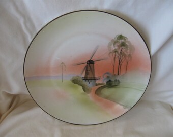 Nippon Hand Painted Decorative Plate with Windmill