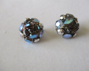 Vintage Blue and Teal Iridescence Clip-on Earrings By Vogue.