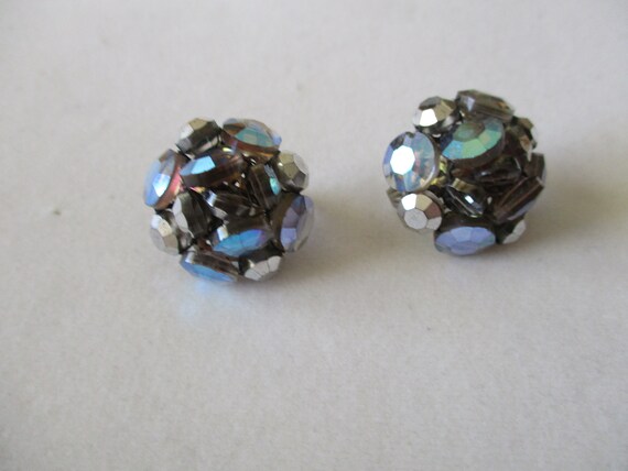 Vintage Blue and Teal Iridescence Clip-on Earrings by