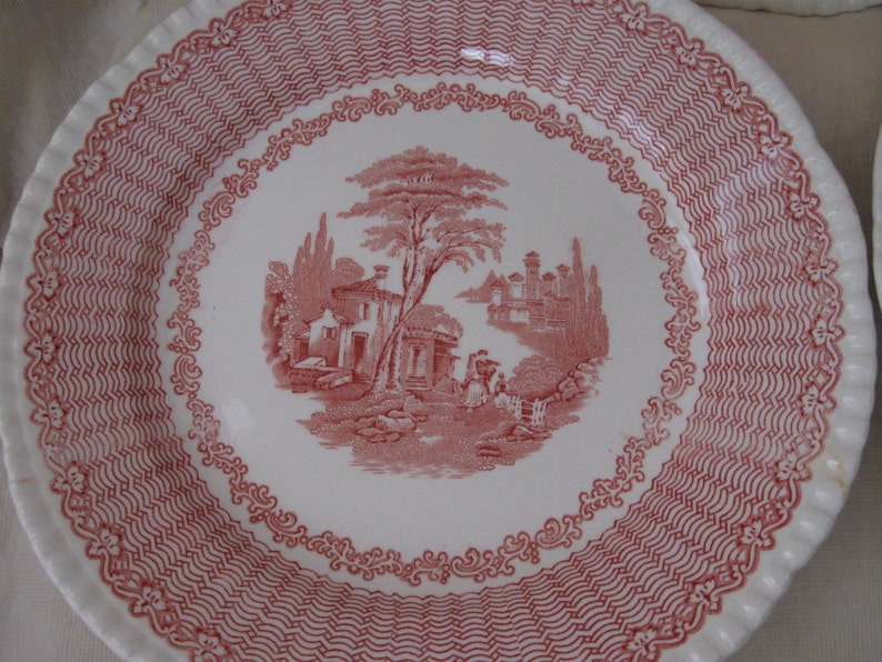 Discontinued Mazara Pattern W Adams and Sons From England Red and White Luncheon Plate