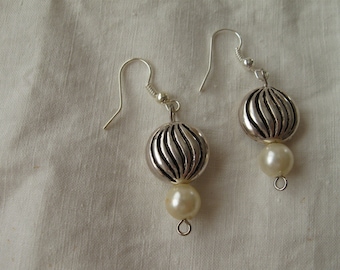 Silver With Black Detail and Faux Pearls On A French Wire