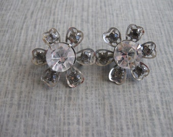 Matching Pair of Vintage Clear Rhinestone Pins With Silver Tone Backing