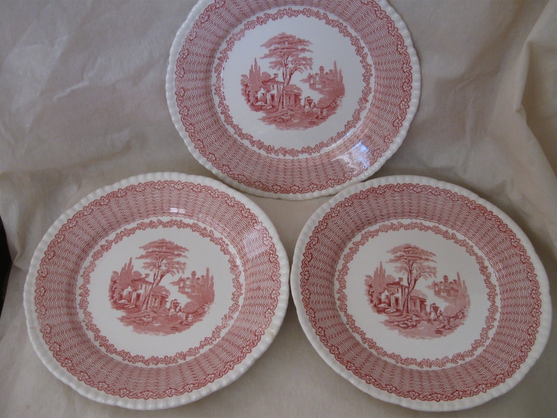Discontinued Mazara Pattern W Adams and Sons From England Red and White Luncheon Plate