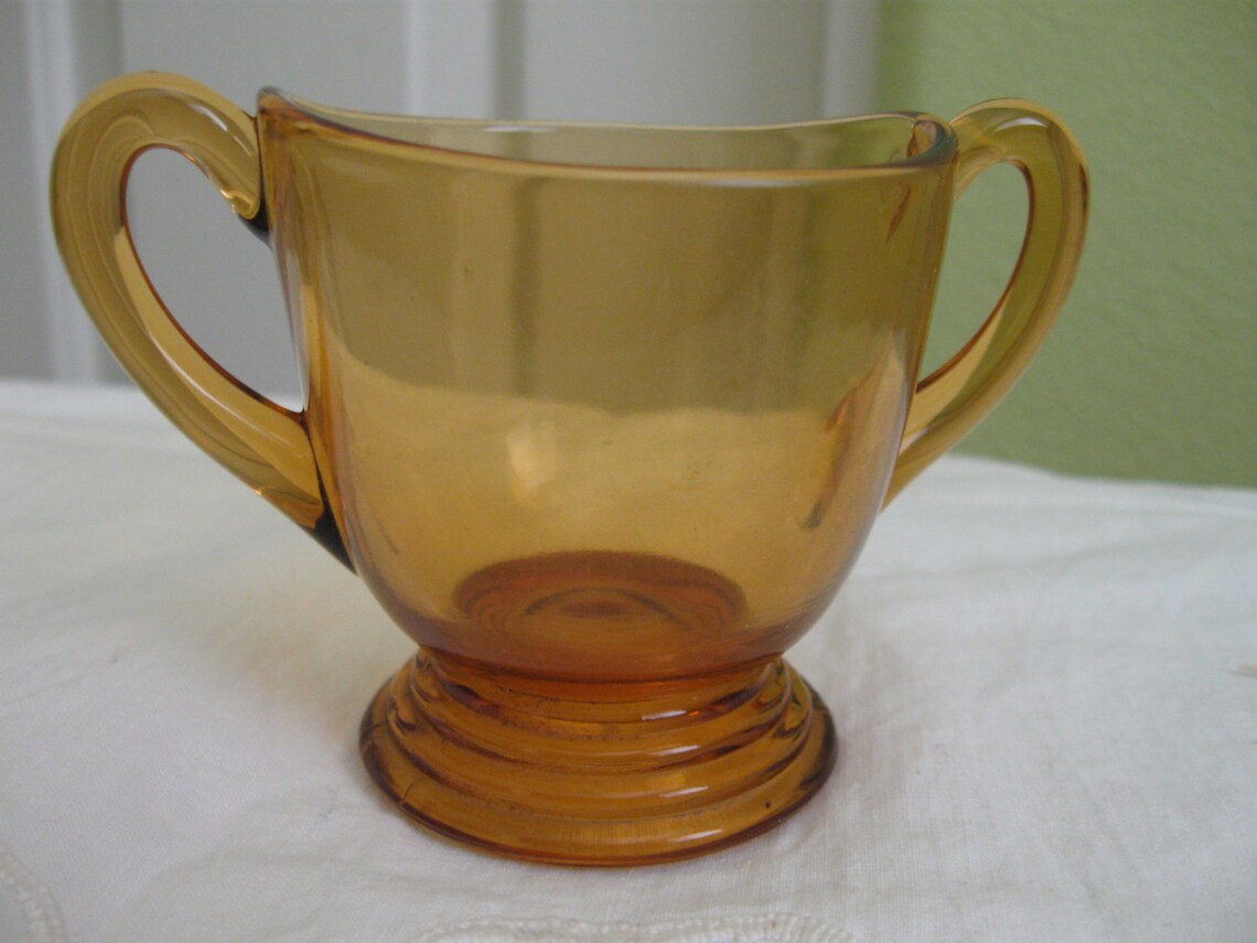 Amber Glass Sugar Bowl or Toothpick Holder Etsy