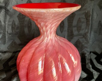 Large Heavy Murano Cased Opaline Gold Fleck Aventurine Ribbed Vase by Ercole Barovier
