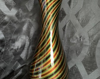 Murano Heavy Barovier and Toso Murano Cased Glass Vase Gold Fleck Aventurine “a Canne” Stripes