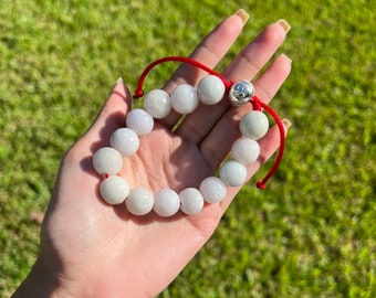 Right blue Jade and Silver 925 Tibet Om Bead Red Holy Cord~ Benefits Heart Chakra