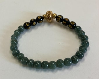 Black Obsidian & Green Jade with Tibetan eye beads